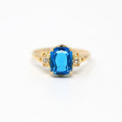 Multi-Stone Ring - Retro 10k Yellow Gold Emerald Cut Blue Green Stone - Vintage Circa 1960s Era Size 5 3/4 Fine New Old Stock BDA Jewelry