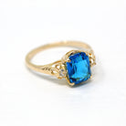 Multi-Stone Ring - Retro 10k Yellow Gold Emerald Cut Blue Green Stone - Vintage Circa 1960s Era Size 5 3/4 Fine New Old Stock BDA Jewelry