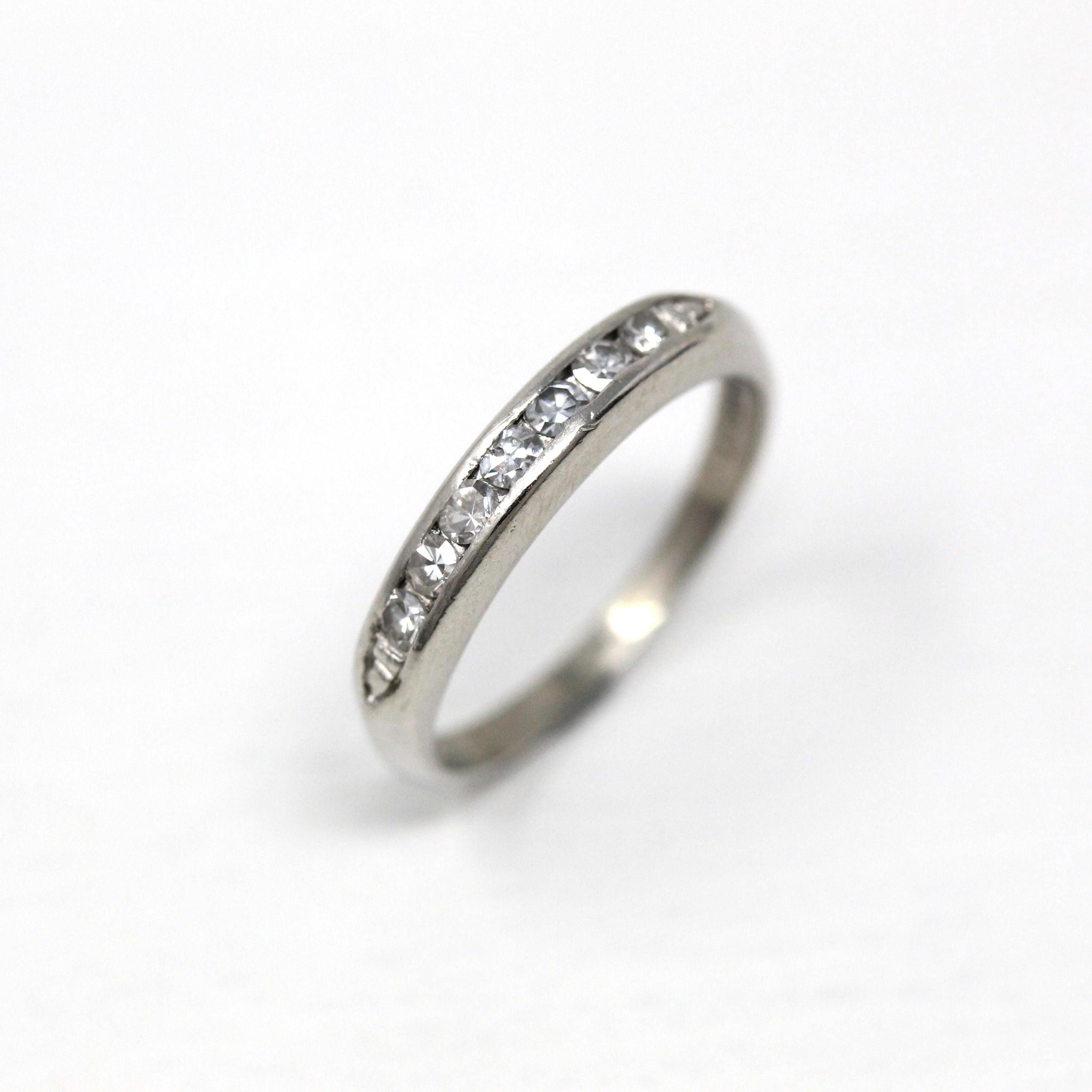 Vintage Diamond Band - Mid Century Platinum .19 CTW Genuine Gemstones Wedding Ring - Circa 1950s Era Size 5 1/2 Stacking Fine 50s Jewelry