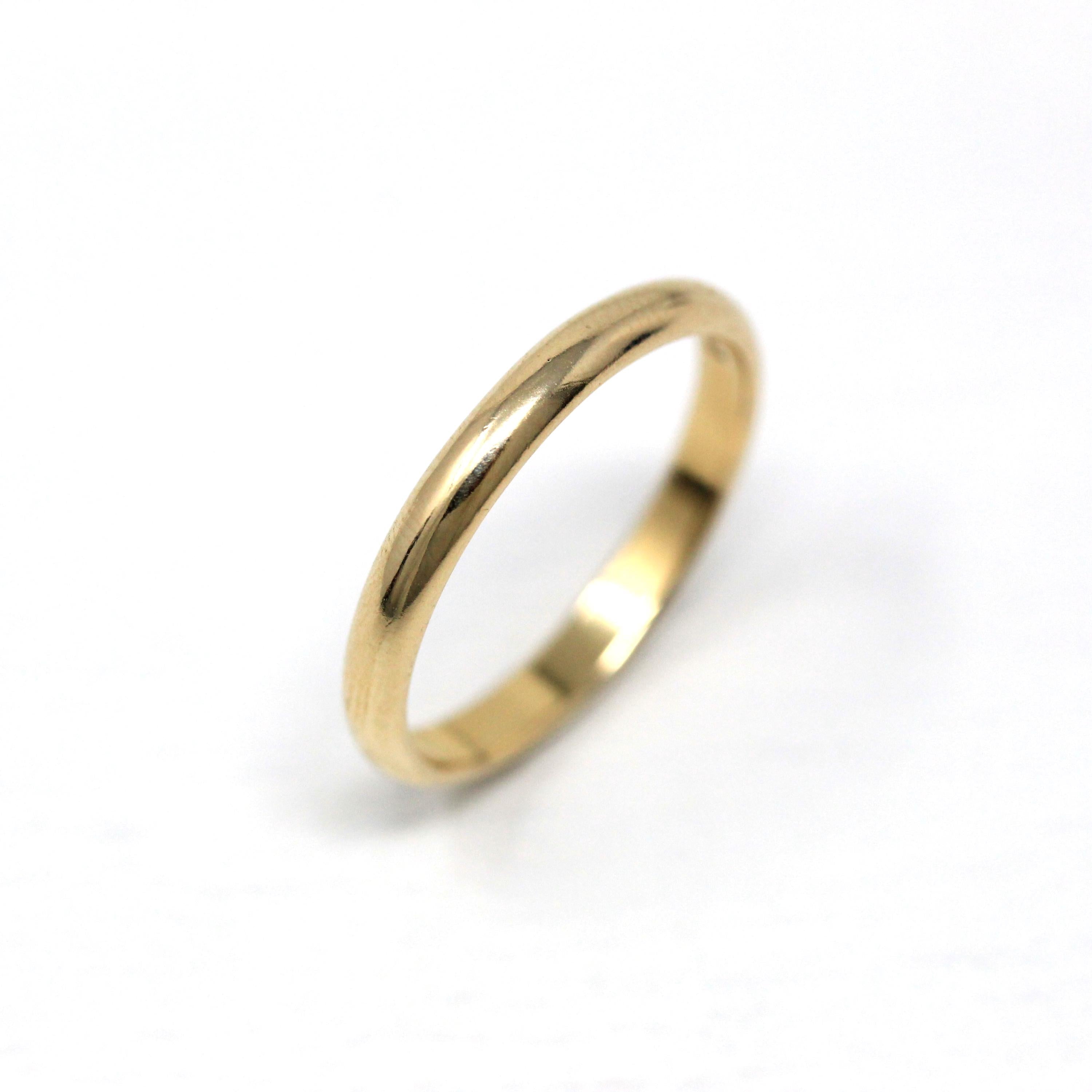 Vintage Wedding Band - Retro 14k Yellow Gold Plain Stacking Ring - Circa 1960s Era Size 6 1/4 Signed Art Carved JR Wood Bridal Fine Jewelry