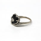 Vintage Onyx Ring - Retro 10k White Gold Genuine Black Gem & Diamond Statement - Circa 1960s Era Size 5 Heart Shaped 60s Love Fine Jewelry