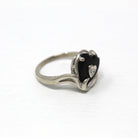 Vintage Onyx Ring - Retro 10k White Gold Genuine Black Gem & Diamond Statement - Circa 1960s Era Size 5 Heart Shaped 60s Love Fine Jewelry