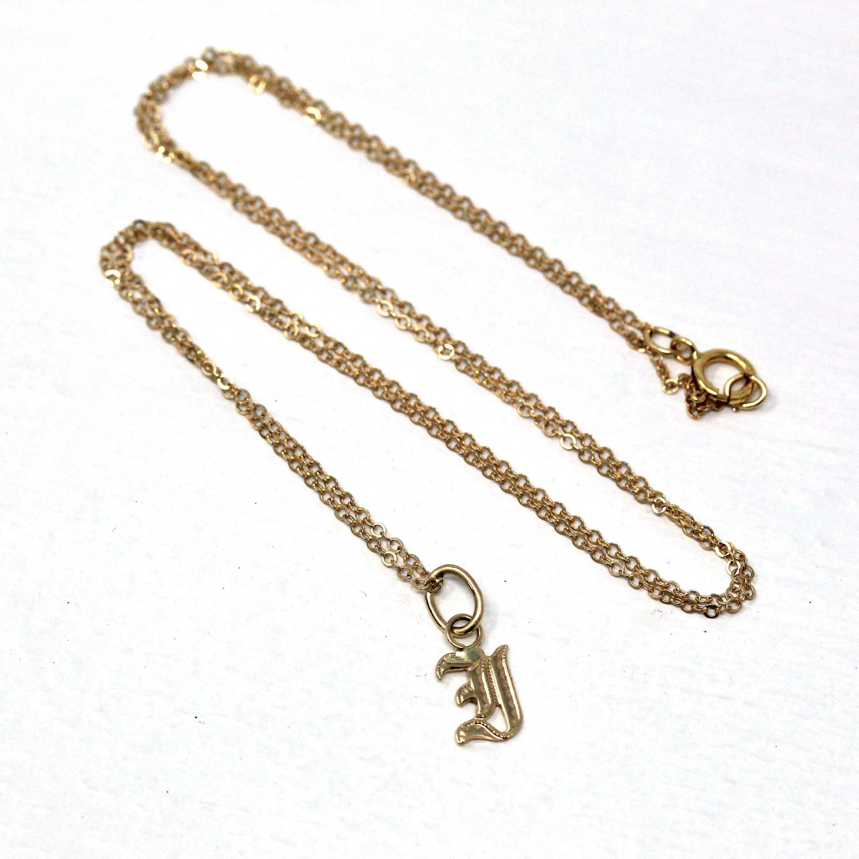 Small Letter "I" Charm - Art Deco 10k & 14k Gold Initial Old English Style Pendant Necklace - Vintage Circa 1930s Ostby Barton Fine Jewelry