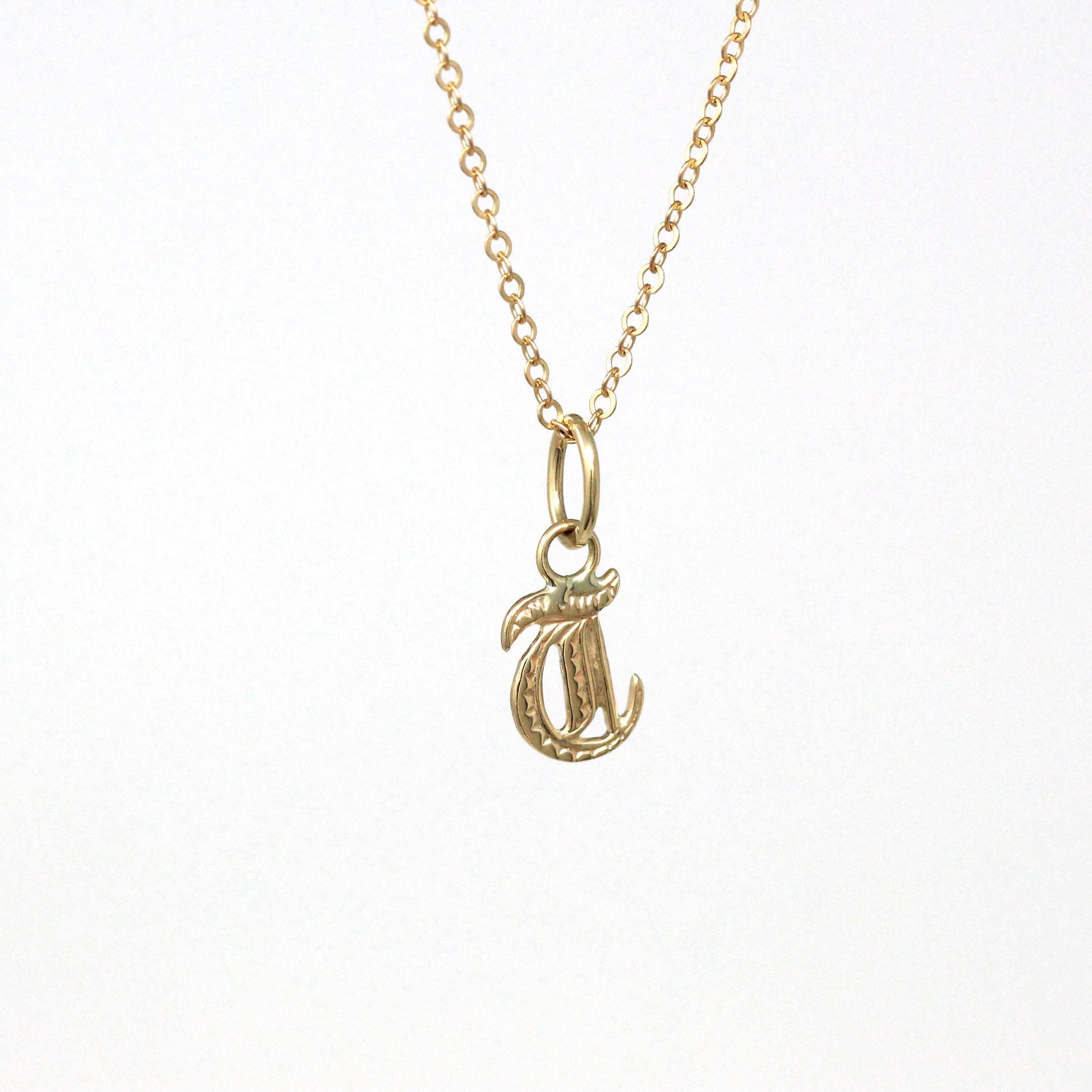Small Letter T Charm Art Deco 10k 14k Gold Initial Old English Style Pendant Necklace Vintage Circa 1930s Ostby Barton Fine Jewelry