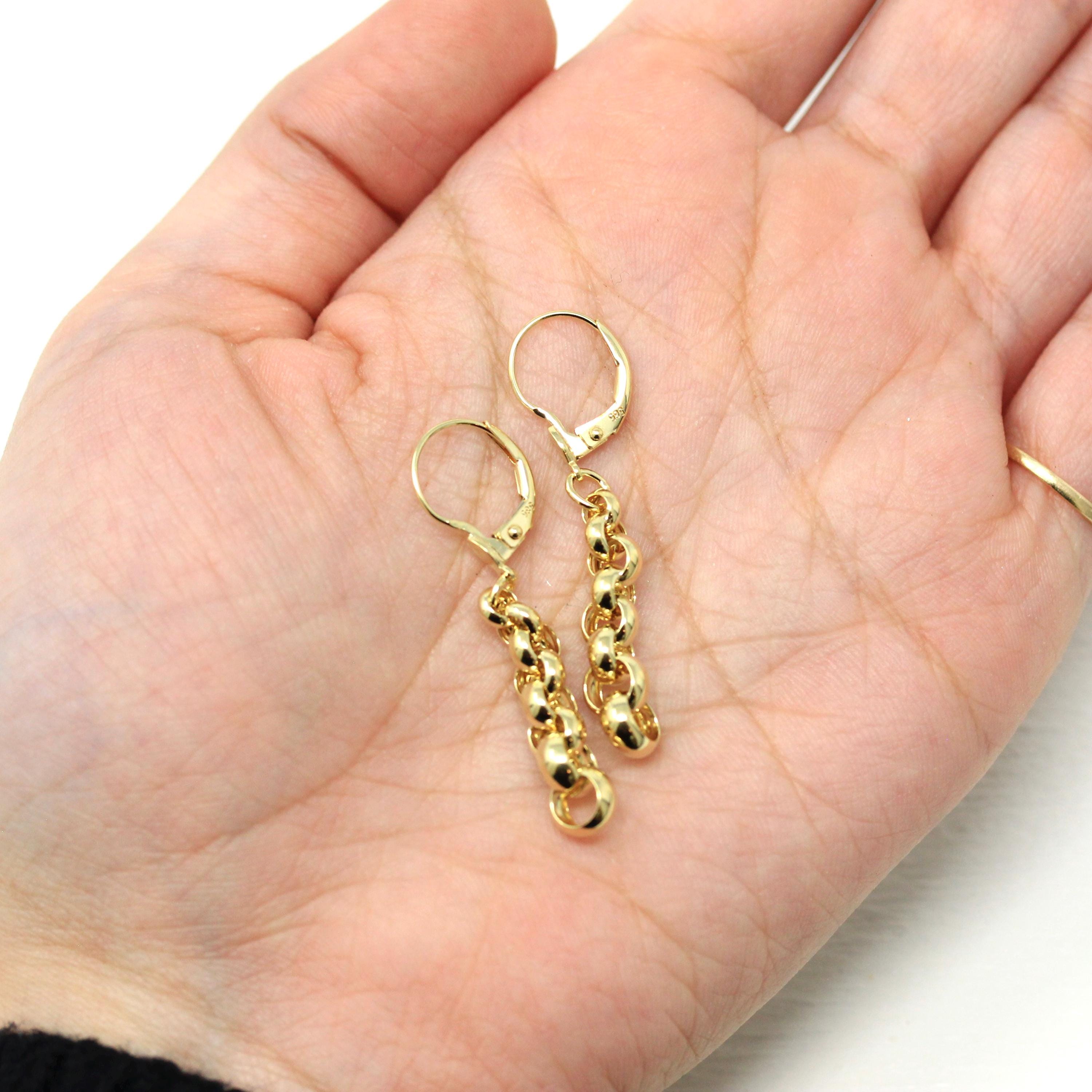 Chain Link Earrings - Modern 585 14k Yellow Gold Cable Circles Design Lever Back - Circa 1990s Era New Old Stock Fine Statement 90s Jewelry