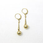 Estate Statement Earrings - Modern 585 14k Yellow Gold Spheres Ball Elongated Design Lever Back - Circa 1990s Era New Old Stock Fine Jewelry