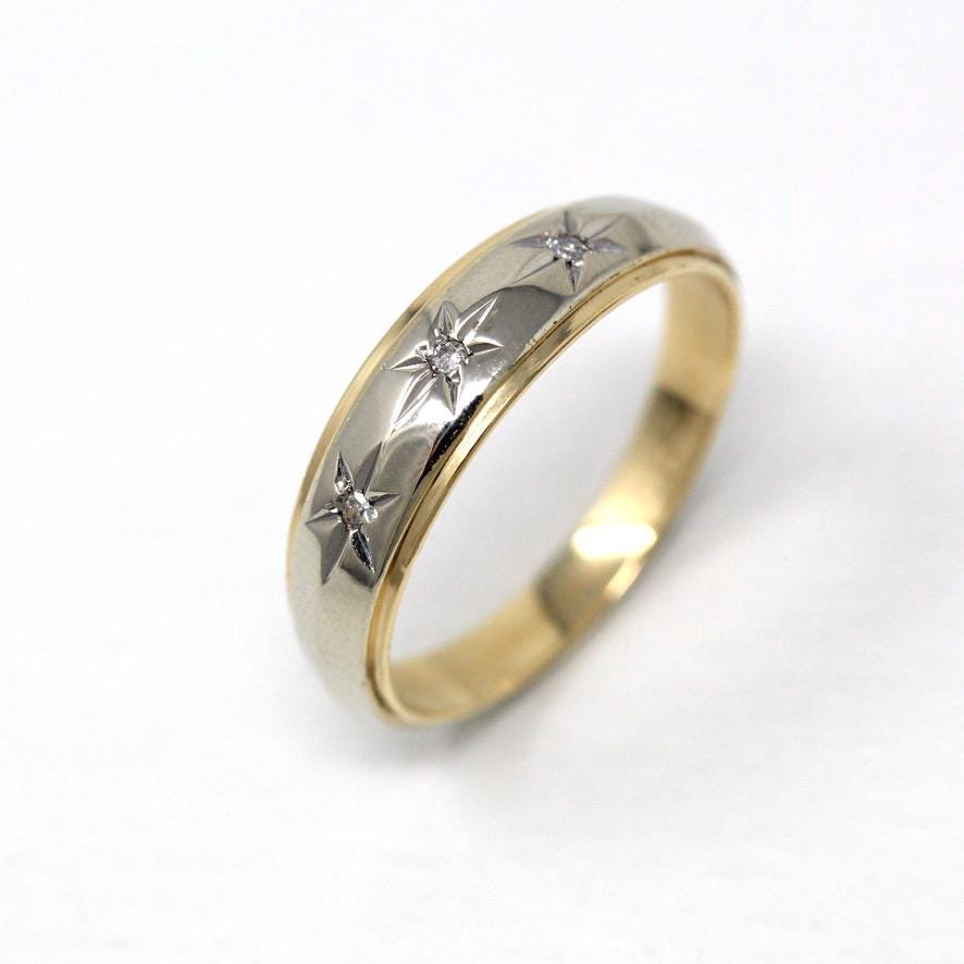 Vintage Diamond Band Retro Era 14k Yellow White Gold Genuine Singl MJV