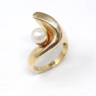 Cultured Pearl Ring - Retro 10k Yellow Gold 6.5 mm Round White Gem - Vintage Circa 1970s Era Size 6 New Old Stock Swoop Statement Jewelry