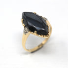 Vintage Hematite Ring - Retro 10k Yellow Gold Metallic Gray Marquise Faceted Gemstone - Circa 1940s Size 7 Statement Fine Navette Jewelry