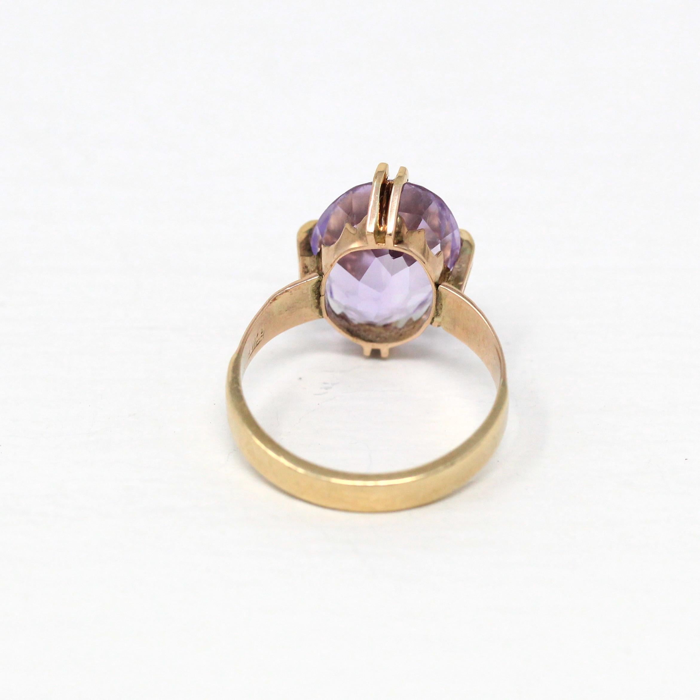 Genuine Amethyst Ring - Antique Victorian Era 10k Yellow Gold Oval Purple 4.77 Ct Gem - Circa 1890s Size 6 February Birthstone Fine Jewelry