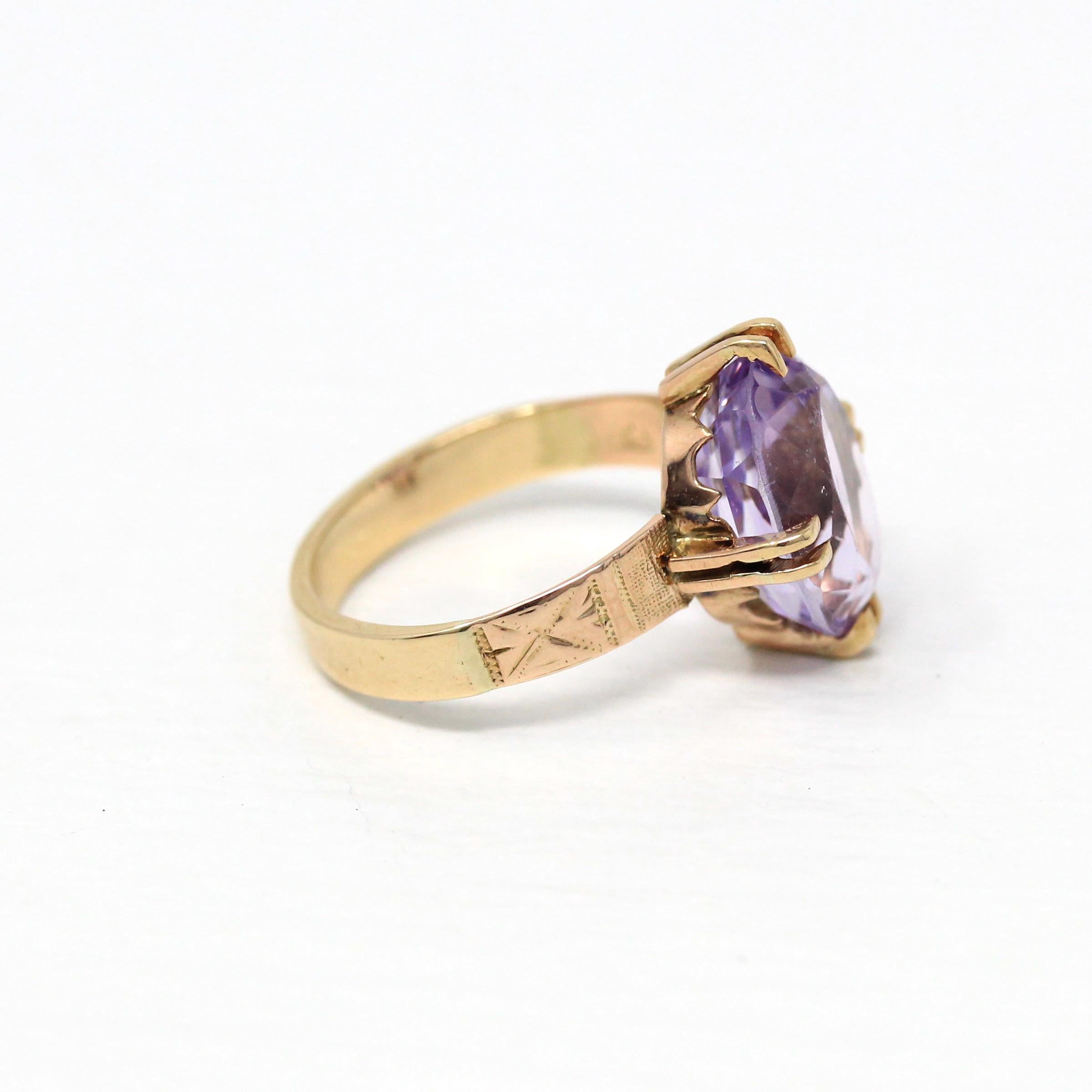 Genuine Amethyst Ring - Antique Victorian Era 10k Yellow Gold Oval Purple 4.77 Ct Gem - Circa 1890s Size 6 February Birthstone Fine Jewelry