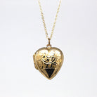 Vintage Heart Locket - Retro 9ct Yellow Gold Keepsake Pendant Necklace - Circa 1960s Era Engraved Designs Photograph Fine English Jewelry