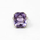 Vintage Amethyst Ring - Art Deco 14k White Gold 8.95 CT Purple Gem - Antique Circa 1920s Size 3 February Birthstone Engraved Fine Jewelry