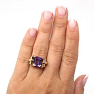 Genuine Amethyst Ring - Vintage 18k Rose Gold Faceted Purple Hued 4.83 CT Gemstone - Retro Era Circa 1940s Size 5 Fine 40s Gem Jewelry