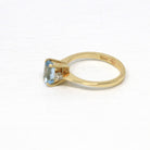 Genuine Aquamarine Ring - Modern 14k Yellow Gold Emerald Cut CT Blue Gem - Estate Circa 2000's Era Size 5 Diamond March Birthstone Jewelry