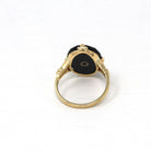 Genuine Onyx Ring - Retro 10k Yellow Gold Black Oval Cut Gemstone - Vintage Circa 1940s Era Size 6 1/2 Diamond Gem Statement Fine Jewelry