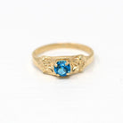 Simulated Aquamarine Ring - Retro 10k Yellow Gold Blue Round Glass Stone - Vintage 1940s Size 2 3/4 Children's Pinky Midi March Fine Jewelry