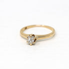 Antique Diamond Ring - Edwardian 14k Yellow Gold Solitaire 1/4 CT Old Mine Cut Gemstone - 1910s Size 4 3/4 Fine Wedding Engagement Jewelry