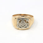 Vintage Freemason Ring - Retro 10k Yellow & White Gold Masonic Fraternity - Circa 1940s Era Size 10 1/4 Compass Letter "G" Statement Jewelry