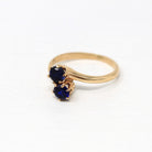 Created Sapphire Ring - Retro 14k Round Faceted Dark Blue Stones Bypass - Vintage Circa 1940s Era Size 6 1/4 Toi Et Moi Style Fine Jewelry