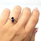 Created Sapphire Ring - Retro 14k Round Faceted Dark Blue Stones Bypass - Vintage Circa 1940s Era Size 6 1/4 Toi Et Moi Style Fine Jewelry