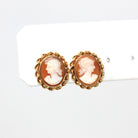 Vintage Cameo Earrings - Retro 10k Yellow Gold Oval Carved Shell Portrait Screw Backs - Circa 1940s Era Fashion Accessories 40s Fine Jewelry