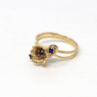 Vintage Flower Ring - Retro 14k Yellow Gold Rose Flower Genuine Sapphire Gemstones - Vintage 1970s Era Size 7 September Birthstone Jewelry