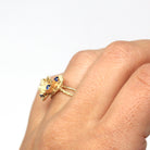 Vintage Flower Ring - Retro 14k Yellow Gold Rose Flower Genuine Sapphire Gemstones - Vintage 1970s Era Size 7 September Birthstone Jewelry