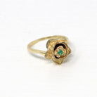 Vintage Flower Ring - Retro 10k Yellow Gold Rose Flower Genuine Emerald Gemstone - Vintage 1970s Era Size 6 May Birthstone Fine 70s Jewelry