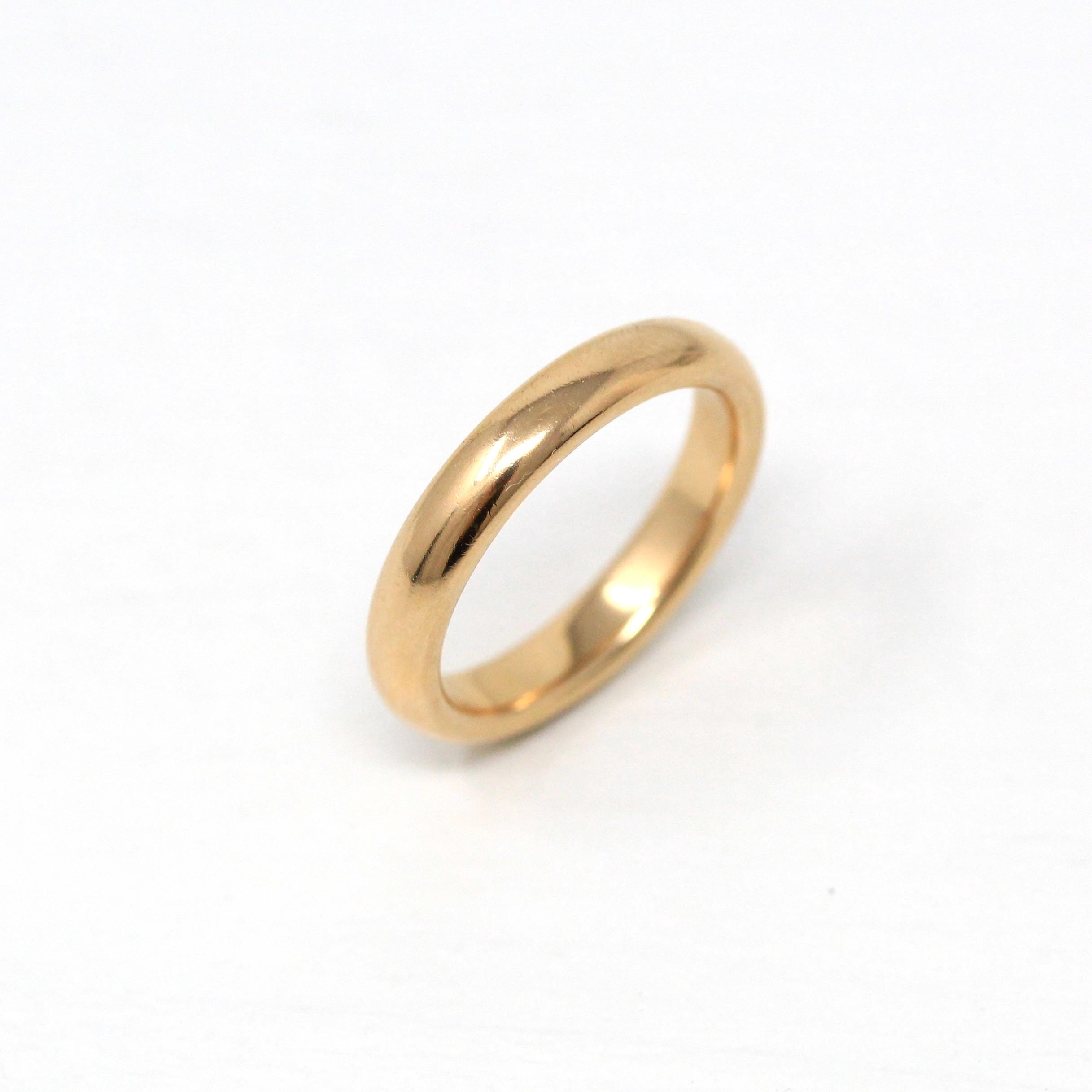 Antique Wedding Band - Edwardian 14k Rosy Yellow Gold Polished Rounded Ring - Circa 1910s Size 5 1/4 Stacking Fine Bridal Wedding Jewelry