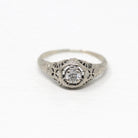 Vintage Diamond Ring - Art Deco Era 14k White Gold Genuine .18 CT Gem - Antique Circa 1920s Size 6 1/2 Filigree Flower Fine 20s Jewelry