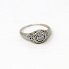 Vintage Diamond Ring - Art Deco Era 14k White Gold Genuine .18 CT Gem - Antique Circa 1920s Size 6 1/2 Filigree Flower Fine 20s Jewelry