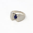 Created Star Sapphire Ring - Retro 14k White Gold Blue Stone - Vintage Circa 1960s Size 9 1/2 September Birthstone New Old Stock Jewelry