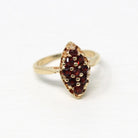 Genuine Garnet Cluster Ring - Retro 14k Yellow Gold Marquise Cluster Red Gems - Vintage Circa 1940s Era Size 4 3/4 January Fine Jewelry