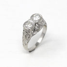 Vintage Diamond Ring - Art Deco Era 18k White Gold .81 CTW Filigree Two Stone Engagement - Antique 1930s Size 7 3/4 Anniversary Fine Jewelry