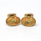 Antique Figural Cufflinks - Edwardian Gold Washed Cameo Woman Hat Portrait - Early 1900s Men's Fashion Accessory Unique Floral Jewelry