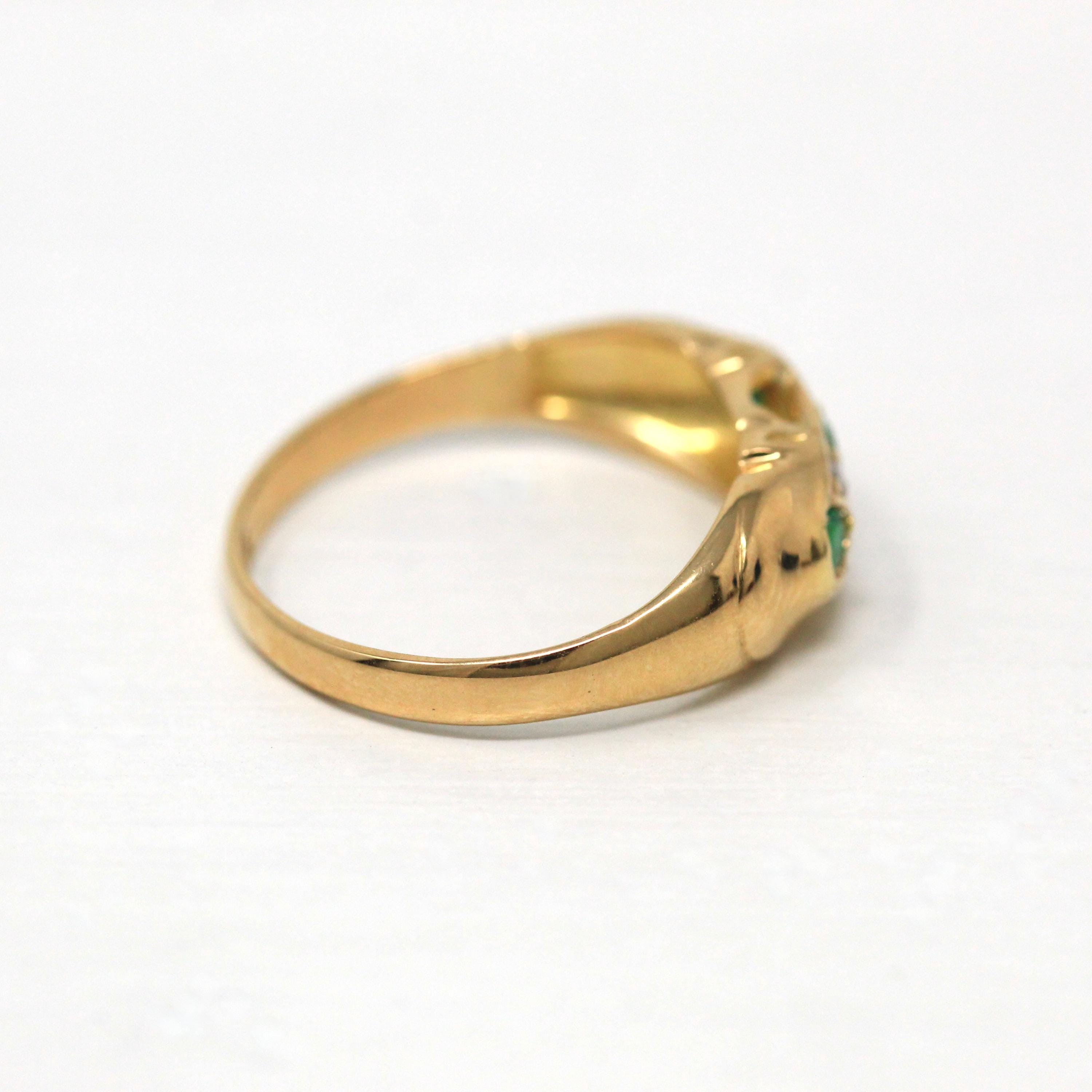 Antique Gem Band - Victorian 18k Yellow Gold Genuine Emerald & Diamond Ring - Vintage English Hallmarked 1918 Size 6 Fine Jewelry