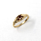 Genuine Garnet Ring - Edwardian 14k Yellow Gold Round Faceted Red Gemstone - Antique Circa 1910s Era Size 6 1/4 Solitaire Belcher Jewelry