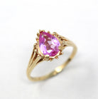 Created Pink Sapphire Ring - Estate 10k Yellow Gold Faceted Pear Cut Statement Style Stone - Modern Circa 2000's Era Size 9 Fine Y2K Jewelry