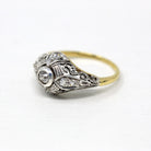 Vintage Diamond Ring - Art Deco Era 18k White Gold & Silver .18 ctw Filigree Engagement - Antique Circa 1920s Size 7.5 20s Fine Jewelry