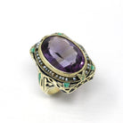 Art Deco Amethyst Ring - Vintage 14k Yellow Gold Genuine Purple Gemstone - Circa 1930s Era Size 5 1/4 Seed Pearl Halo Enamel Fine Jewelry