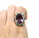 Art Deco Amethyst Ring - Vintage 14k Yellow Gold Genuine Purple Gemstone - Circa 1930s Era Size 5 1/4 Seed Pearl Halo Enamel Fine Jewelry