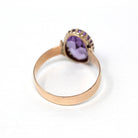 Genuine Amethyst Ring - Antique Victorian Era 10k Yellow Gold Oval Purple 4.16 Ct Gem - Circa 1890s Size 10 February Birthstone Fine Jewelry