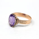 Genuine Amethyst Ring - Antique Victorian Era 10k Yellow Gold Oval Purple 4.16 Ct Gem - Circa 1890s Size 10 February Birthstone Fine Jewelry