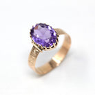 Genuine Amethyst Ring - Antique Victorian Era 10k Yellow Gold Oval Purple 4.16 Ct Gem - Circa 1890s Size 10 February Birthstone Fine Jewelry