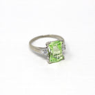 Created Spinel Ring - Retro 10k White Gold Fancy Hourglass Cut Green Statement - Vintage Circa 1960s Size 7 White Accent Unique Fine Jewelry