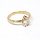 Pear Diamond Ring - 14k Yellow Gold Bezel Set .81 CT Teardrop Cut Gem - Vintage Estate Fine Solitaire Size 7 Fine GIA Report Jewelry