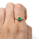 Genuine Emerald Ring - Estate 18k Yellow Gold Square Cut .42 ct Solitaire Green Stone - Modern Circa 2000's Size 6.5 May Birthstone Jewelry