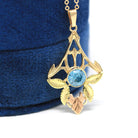 Vintage Zircon Necklace - Retro 10k Yellow Gold Two Tone Floral Gemstone Pendant - 1940s Genuine .94 CT Blue December Birthstone Jewelry