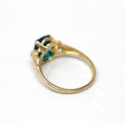 Multi-Stone Ring - Retro 10k Yellow Gold Emerald Cut Blue Green Stone - Vintage Circa 1960s Era Size 5 3/4 Fine New Old Stock BDA Jewelry